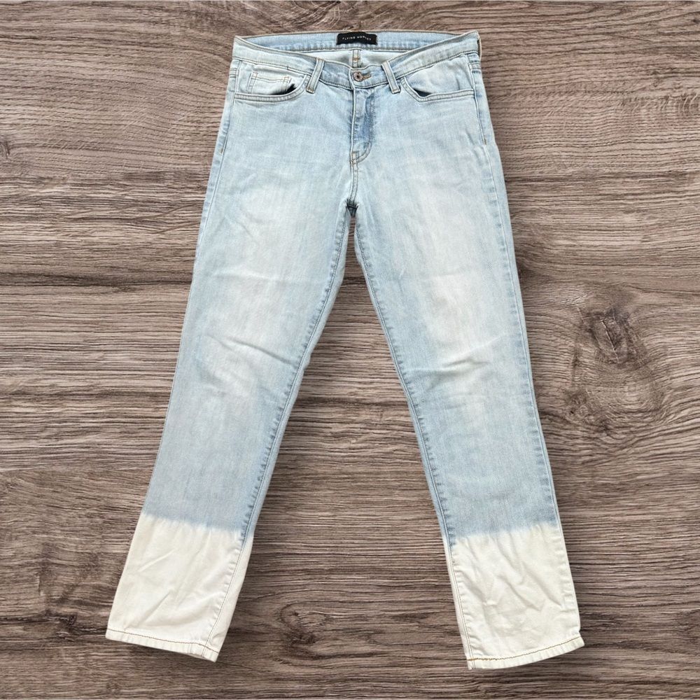 Flying Monkey Two Tone Dip Dye Bleach Blue White Slim Straight Jeans Size 28